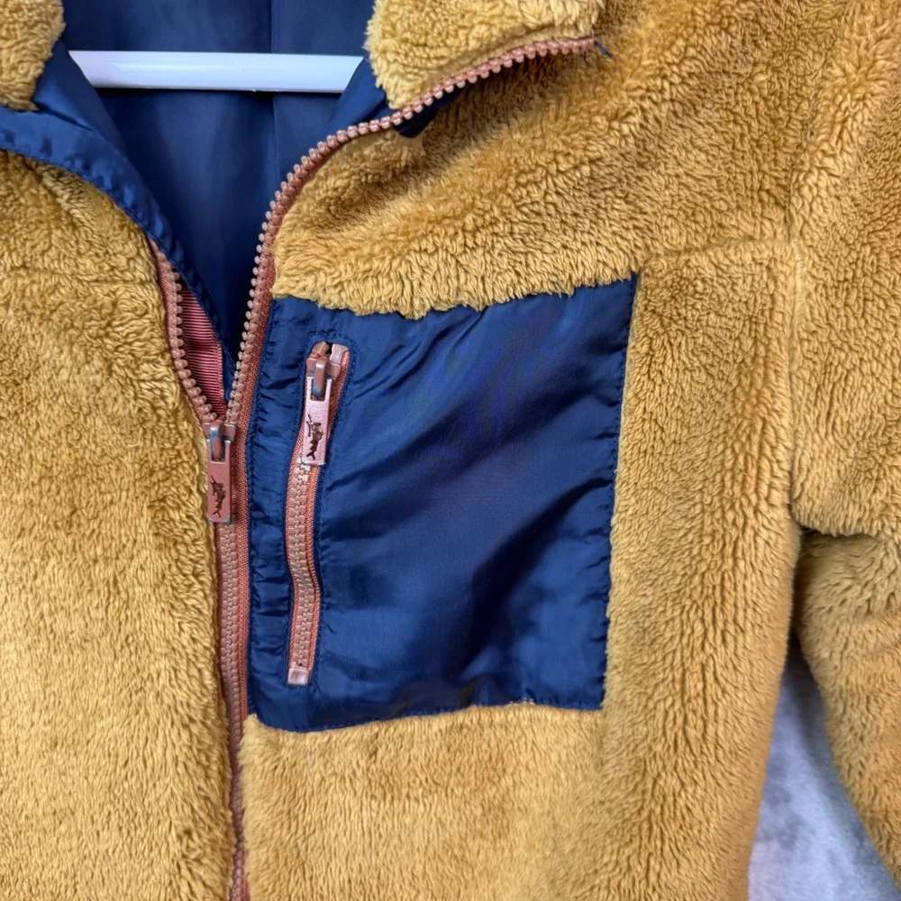 Tommy Bahama Fleece Jacket Boys Large 10/12 Tan Sherpa Full Zip Faux Fur Coat